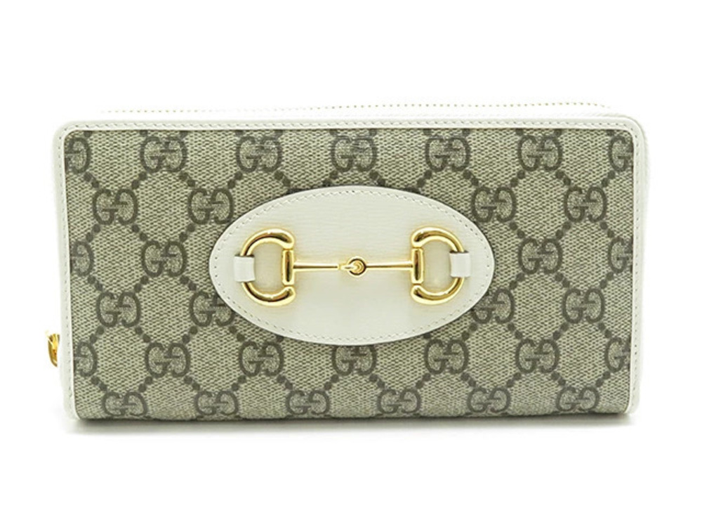 Gucci Horsebit Zip Around Wallet White Beige Cream GG Supreme Canvas Calfskin